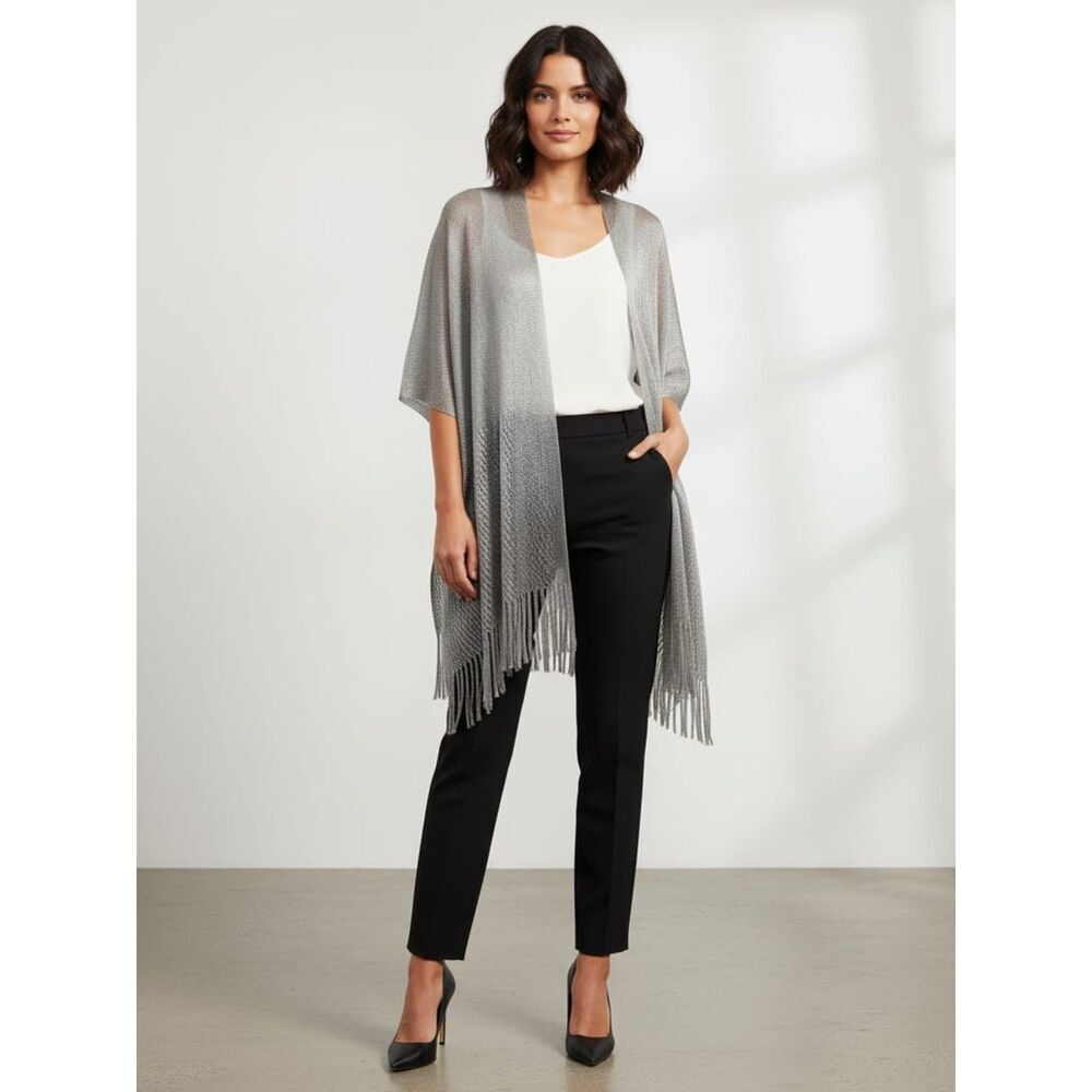 Silver Sparkle Mesh Open Front Fringe Duster | One Size